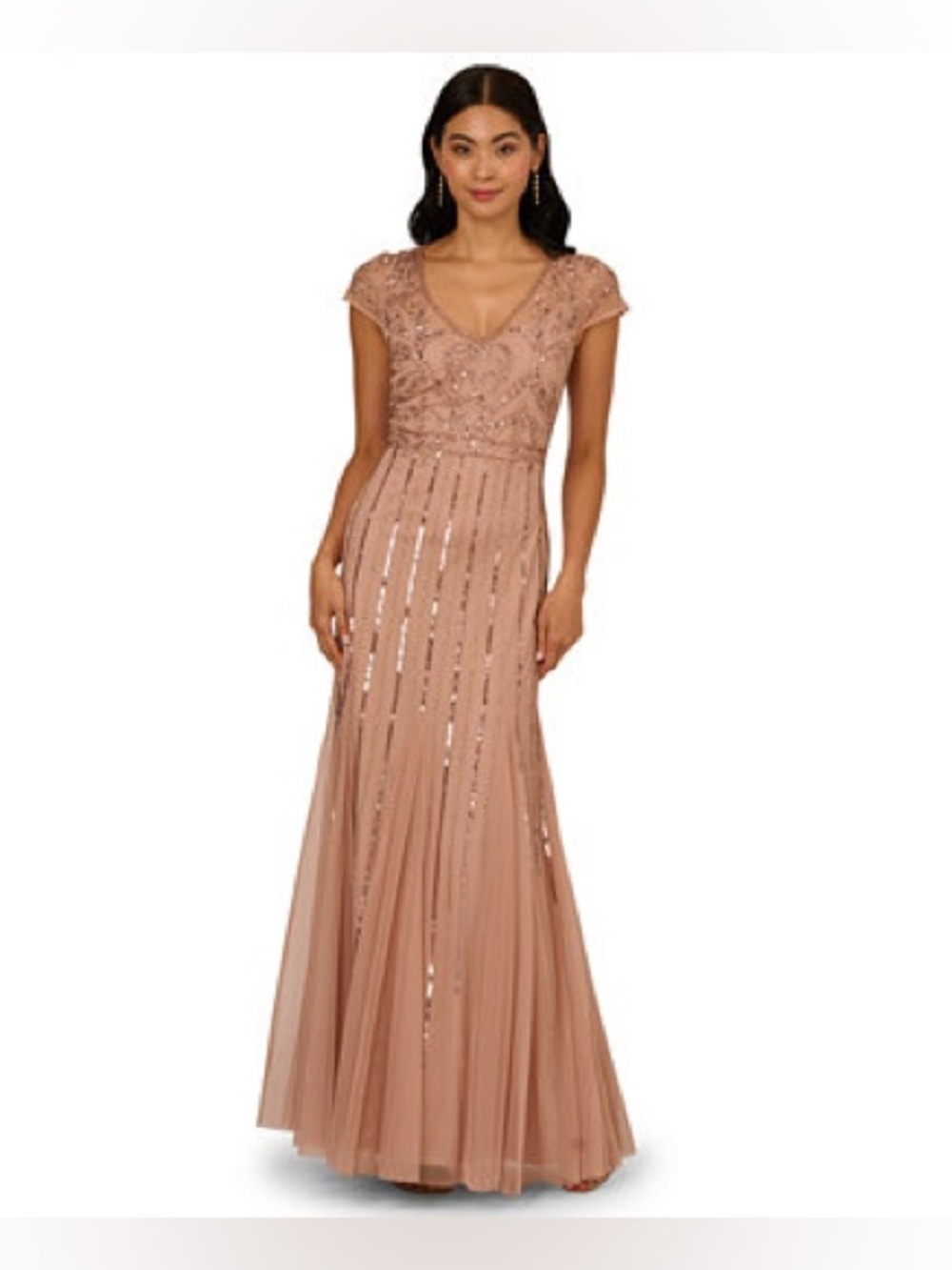 Adrianna Papell
Women's Brown Embellished V-neck Godet Gown
